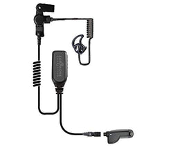 Black EC Lapel Microphone with PTT button, "Easy-Connect" Adapter with guide arrows, clear coiled cable transducer, medium Fin Ultra Ambi ear tip