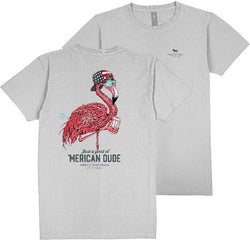 Flamingo - Just A Good Ol' Merican Dude - Adult T-Shirt (US, Alpha, Small, Regular, Regular, Fog Light Gray)