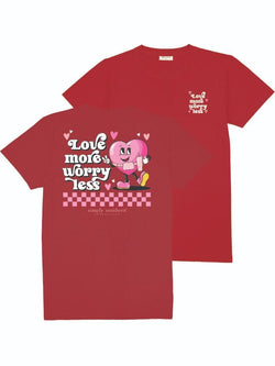 Love More Worry Less - Heart - Valentine - Adult T-Shirt (US, Alpha, Small, Regular, Regular, Red)