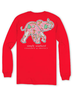 Simply Southern Elephant - Christmas Theme - Adult Long Sleeve (US, Alpha, XX-Large, Regular, Regular, Red)