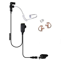 EC Lapel Microphone with PTT button, "Easy-Connect" Adapter with guide arrows, clear coiled cable transducer, medium Fin Ultra Ambi ear tip