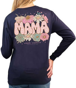 Simply Southern | Leopard Mama | Preppy and Stylish Women's Navy Relaxed-Fit (X-Large) Long Sleeve T-Shirt