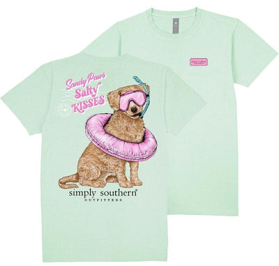 Simply Southern Sandy Paws Salty Kisses - Dog - Snorkel - Adult T-Shirt (US, Alpha, Medium, Regular, Regular, Mint Green)