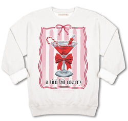 A Tini Bit Merry - Christmas Martini - Bow - Adult Crew Sweater (US, Alpha, X-Small, Small, Regular, Regular, White)