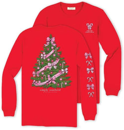 Christmas Tree - Ornaments - Bows - Youth Long Sleeve (US, Alpha, Small, Regular, Youth, Red)