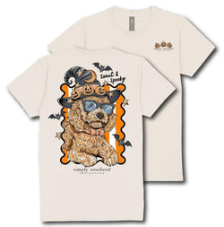 Sweet & Spooky - Doodle - Dog - Halloween - Pumpkins - Adult T-Shirt (US, Alpha, XX-Large, Regular, Regular, Whisper Cream)