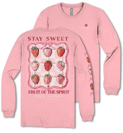 Stay Sweet, Fruit of The Spirit - Strawberry - Pink Bow - Adult Long Sleeve (US, Alpha, S, Regular, Regular, Tea Rose Pink)