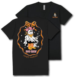 Boo Haw - Ghost - Halloween - Bow - Adult T-Shirt (US, Alpha, XL, Regular, Regular, Black)