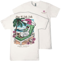 Simply Southern Born to Dilly Dally - Goose - Beach - Adult T-Shirt (US, Alpha, Large, Regular, Regular, Adult, Oyster)
