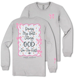 Doing My Best Letting God Do The Rest - Pink Bows - Adult Long Sleeve (US, Alpha, X-Large, Regular, Regular, Sport Gray)