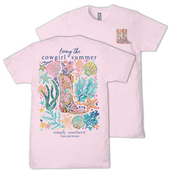 Simply Southern Living The Cowgirl Summer - Tropical - Boot - Youth T-Shirt (US, Alpha, Small, Regular, Youth, Peony)