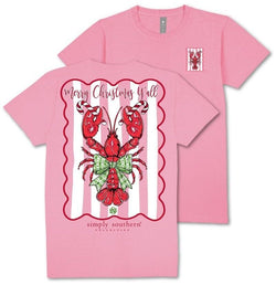 Merry Christmas Y'all - Lobster - Candy Cane - Bow - Adult T-Shirt (US, Alpha, Large, Regular, Regular, Fancy Candy Pink)