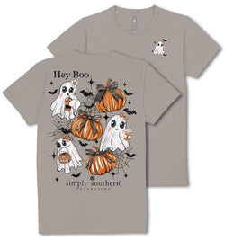 Hey Boo - Halloween - Pumpkins - Ghosts - Bats - Adultl T-Shirt (US, Alpha, Medium, Regular, Regular, Distressed Washed Shadow)