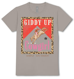 Giddy Up Cowgirl - Horse - Leopard Print - Adult T-Shirt (US, Alpha, X-Small, Regular, Regular, Distressed Washed Shadow)