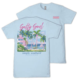 Simply Southern Salty Soul - Tropical - Palm Trees - Sailboats - Adult T-Shirt (US, Alpha, Large, Regular, Regular, Adult, Ice Blue)