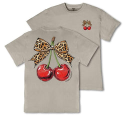 Simply Southern Cherry - Leopard Bow - Adult T-Shirt (US, Alpha, X-Small, Regular, Regular, Adult, Mineral Wash - Birch)