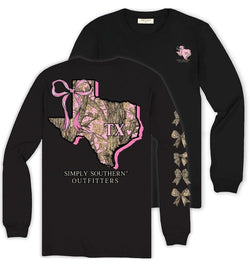 Texas Home - Camo - Bow - Adult Long Sleeve (US, Alpha, XX-Large, Regular, Regular, Black)