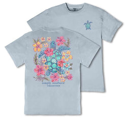 Simply Southern Turtle - Hibiscus - Floral - Youth T-Shirt (US, Alpha, Large, Regular, Youth, Mineral Wash - Ashen)