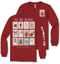 Tis The Season - Stamps - Christmas Icons - Adult Long Sleeve (US, Alpha, XS, Regular, Regular, Carmine)