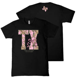 Simply Southern Texas Home - Camo - Bow - Adult T-Shirt (US, Alpha, Large, Regular, Regular, Adult, Black)