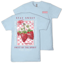 Simply Southern Stay Sweet Fruit of The Spirit - Strawberries - Galatians 5:22 - Youth T-Shirt (US, Alpha, Large, Regular, Youth, Ice Blue)