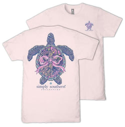 Simply Southern Mandala - Pink Bow - Turtle - Conserve & Protect - Adult T-Shirt (US, Alpha, Small, Regular, Regular, Adult, Rosy Pink)