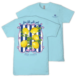 Simply Southern Live Life with Zest - Lemons - Pink Bows - Adult T-Shirt (US, Alpha, Large, Regular, Regular, Adult, Agean)
