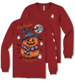 Hey Pumpkin - Halloween - Jack O'Lantern - Pumpkins - Ghosts - Bats - Moon - Witch Hat - Youth Long Sleeve (US, Alpha, M, Regular, Youth, Carmine Maroon)