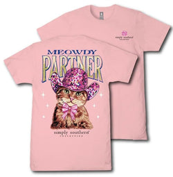 Meowdy Partner - Cat - Disco Hat - Pink Bow - Youth T-Shirt - Simpy Southern (US, Alpha, Medium, Regular, Youth, Tea Rose Pink)