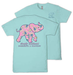 Simply Southern Track Elephant - Floral - Youth T-Shirt (US, Alpha, Small, Regular, Youth, Aqua)