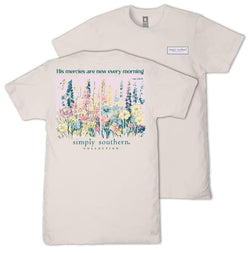 Simply Southern His Mercies are New Every Morning - Floral - Adult T-Shirt (US, Alpha, XX-Large, Regular, Regular, Adult, Dust)