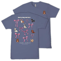 Simply Southern Every Dog Matters - Pink Bows - Youth T-Shirt (US, Alpha, Large, Regular, Youth, Denim - Blue)
