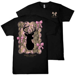 Simply Southern Camo Deer - Pink Bows - Adult T-Shirt (US, Alpha, XX-Large, Regular, Regular, Adult, Black)