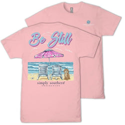Simply Southern Be Still - Dog - Beach - Adult T-Shirt (US, Alpha, X-Small, Regular, Regular, Adult, Tea Rose Pink)