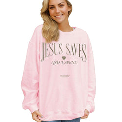 Simply Southern Jesus Saves Long Sleeve Crew, XL/2X Pink