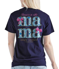 Simply Southern Blessed to Be Called Mama - Pink Bows - Adult T-Shirt (US, Alpha, Medium, Regular, Regular, Navy)