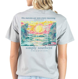 Simply Southern His Mercies are New Every Morning - Sun - Ocean - Adult T-Shirt (US, Alpha, Small, Regular, Regular, Adult, Lunar Grey)