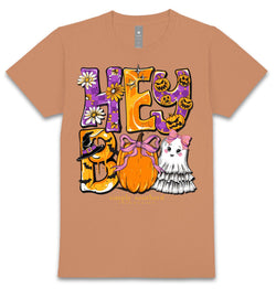 Hey Boo - Halloween - Pumpkin - Ghost - Adult T-Shirt (US, Alpha, X-Large, Regular, Regular, Chestnut)