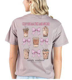 Simply Southern Coffee Makes Me Nicer - Bows - Adult T-Shirt (US, Alpha, X-Small, Regular, Regular, Adult, Driftwood)