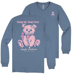 Doing My Beary Best - Teddy Bear - Bow - Adult Long Sleeve (US, Alpha, X-Small, Regular, Regular, Iceland Blue)