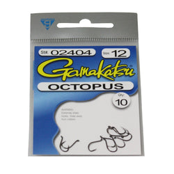 Gamakatsu 02404 Octopus Hook, Size12, Barbed, Needle Point, RingedEye, NS Black, 10 per Pack