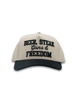 Simply Southern Mens Tan & Black Beer Steak Guns & Freedom Hat