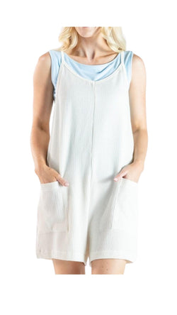 Simply Southern Women's Corded Romper, V-Neckline, Two Front Pockets (Pearl, XX-Large)