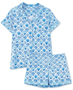 Simply Southern Women's Short Sleeve Button Down Pajama Set with Shorts (US, Alpha, X-Small, Regular, Regular, Scalloped Shells)
