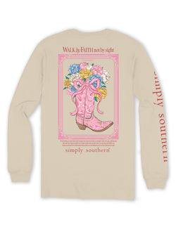 Simply Southern Women's Relaxed-Fit Long Sleeve T-Shirt | Walk by Faith, Not by Sight | Preppy and Stylish Women’s T-Shirt, Medium