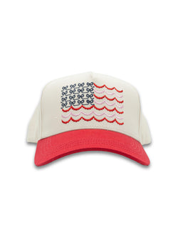 Simply Southern Womens Cream and Red American Flag Fashion Trucker Baseball Hat