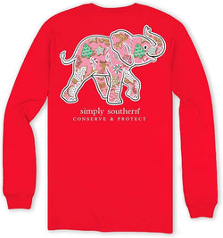 Elephant - Christmas Theme - Adult Long Sleeve (US, Alpha, Large, Regular, Regular, Red)
