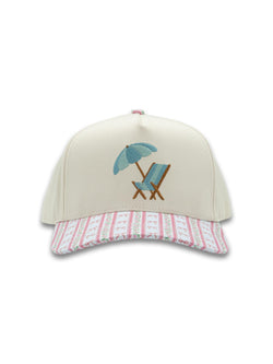 Simply Southern Womens Cream and Printed Beach Chair Fashion Trucker Baseball Hat