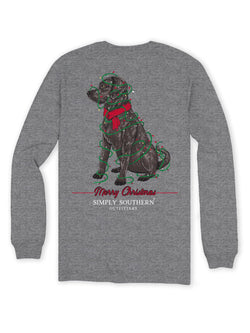 Merry Christmas - Black Lab - Christmas Lights - Youth Long Sleeve (US, Alpha, Large, Regular, Sport Gray)