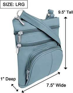 Roma Leathers' Cross Body Purse Multi Zippered Pockets - Adjustable Shoulder Strap RM004L